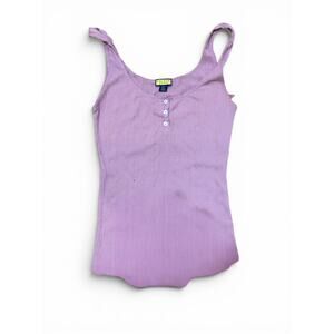 Prince & Fox Ribbed Henley Tank Top Size S | Lavender Purple Button Detail
